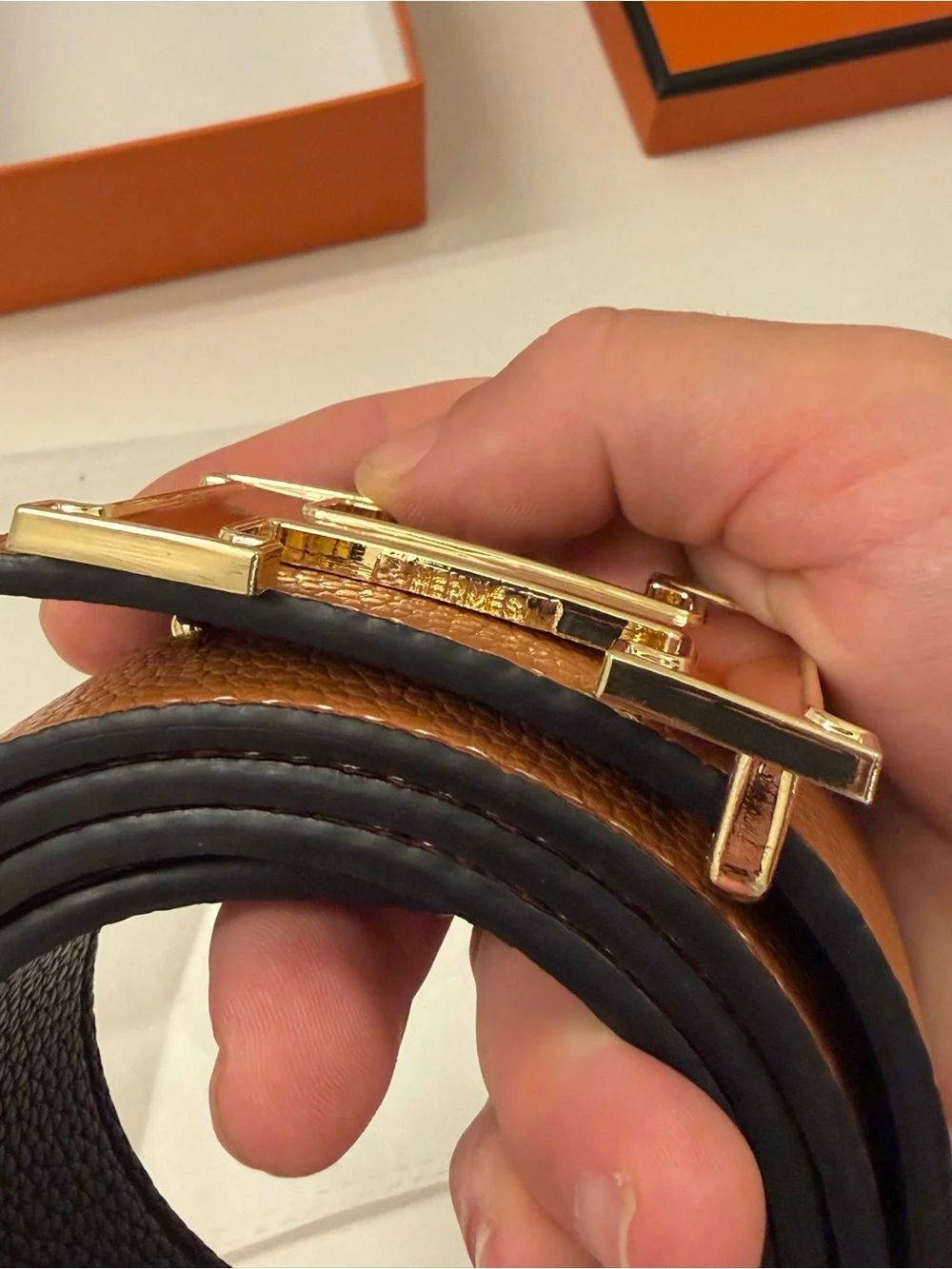 Hermès Constance H Belt – Black & Gold / Gold-Brown Reversible